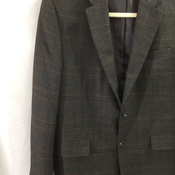 Jos A Bank Suit Jacket Blazer Brown Plaid 100% Wool 2 Button Size 44R - Picture 5 of 6